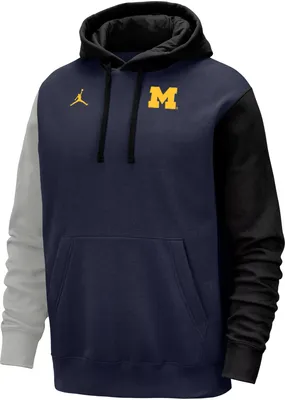 Jordan Youth Michigan Wolverines Colorblock Blue Club Fleece College Pullover Hoodie