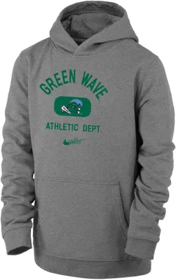 Nike Youth Tulane Green Wave Grey Club Fleece Mascot Name Pullover Hoodie