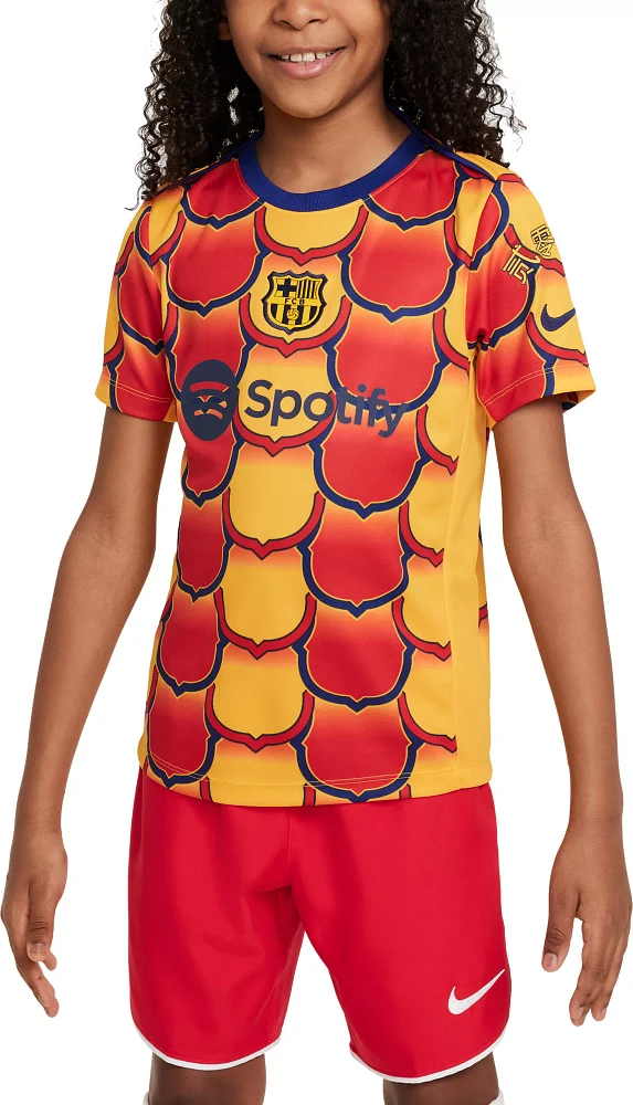 Nike Youth FC Barcelona 2023-2024 Lunar New Year Gold Prematch Jersey