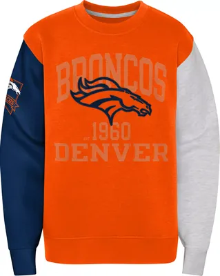 NFL Team Apparel Boys' Denver Broncos 3rd and Goal Crew Sweatshirt