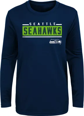 NFL Team Apparel Boys' Seattle Seahawks Amped Up Navy Long Sleeve T-Shirt