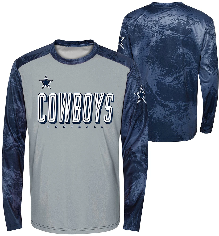 NFL Team Apparel Youth Dallas Cowboys Cover 2 Long Sleeve Navy T-Shirt