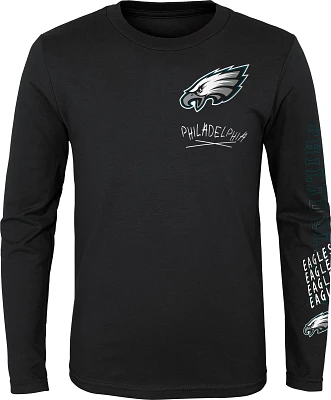 NFL Team Apparel Youth Philadelphia Eagles Team Drip Black Long Sleeve T-Shirt