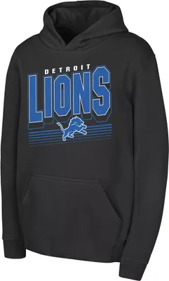 NFL Team Apparel Youth Detroit Lions Big Time Black Pullover Hoodie