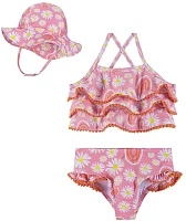 Andy & Evan Girls' Rainbow Print Tankini Set W/ Hat