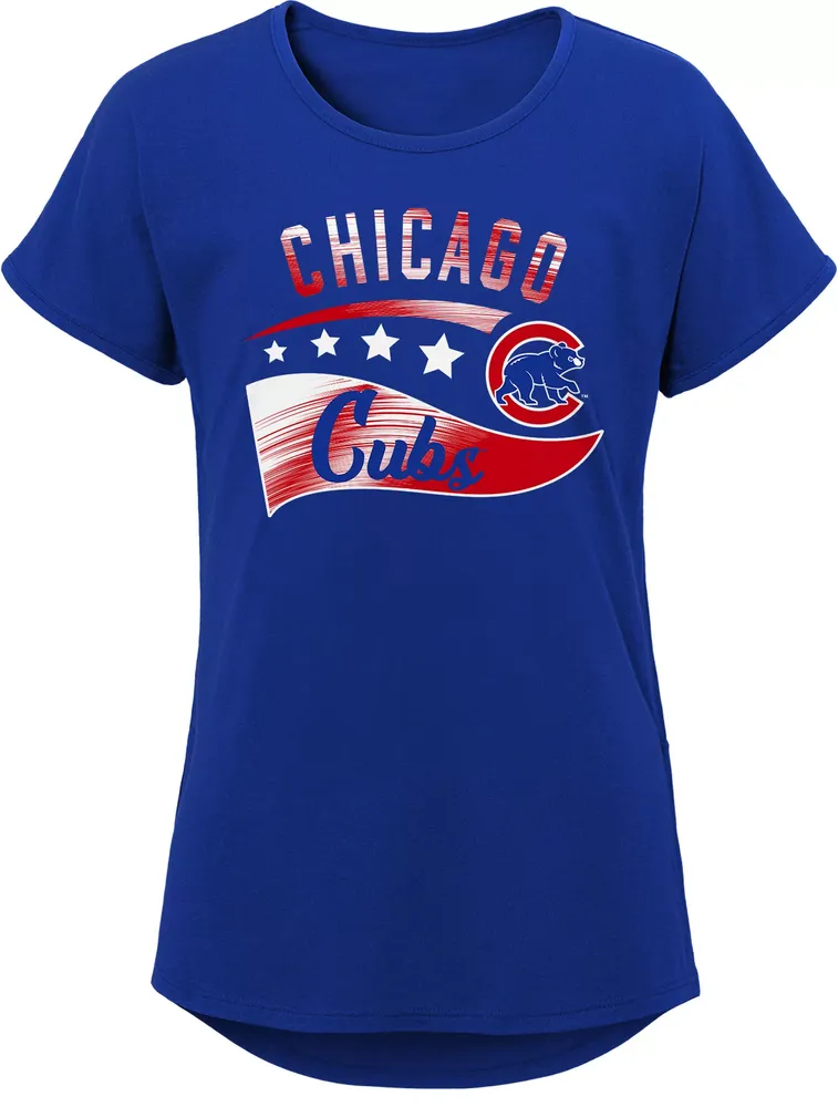 MLB Team Apparel Girls 8-20 Chicago Cubs Royal Big Wave T-Shirt