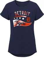 MLB Team Apparel Girls 8-20 Detroit Tigers Navy Big Wave T-Shirt