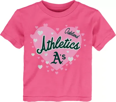 MLB Team Apparel Toddler Oakland Athletics Dark Pink Bubble Hearts T-Shirt