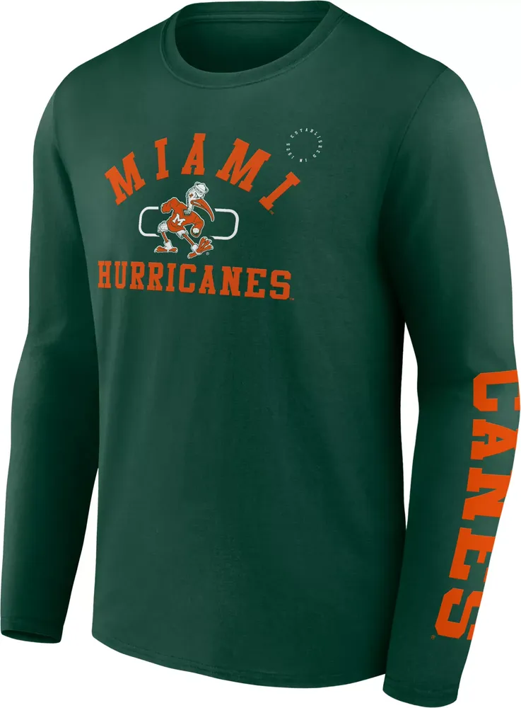 NCAA Men's Miami Hurricanes Green Modern Arch Long Sleeve T-Shirt