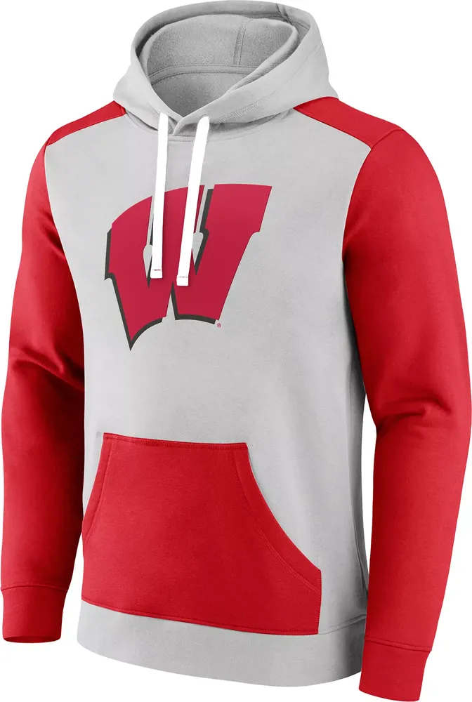 NCAA Men's Wisconsin Badgers Grey Colorblock Pullover Hoodie