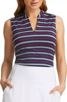 PUMA Women's Volition Striped Sleeveless Golf Polo