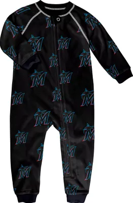 MLB Team Apparel Toddler Miami Marlins Black Raglan Zipper Coverall