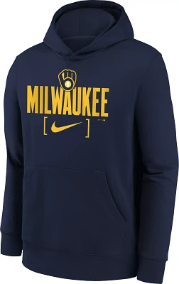 MLB Team Apparel Youth Milwaukee Brewers Navy Club Slack Pullover Hoodie