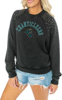 Gameday Couture Coastal Carolina Chanticleers Black Vintage Studded Crew Pullover Sweatshirt