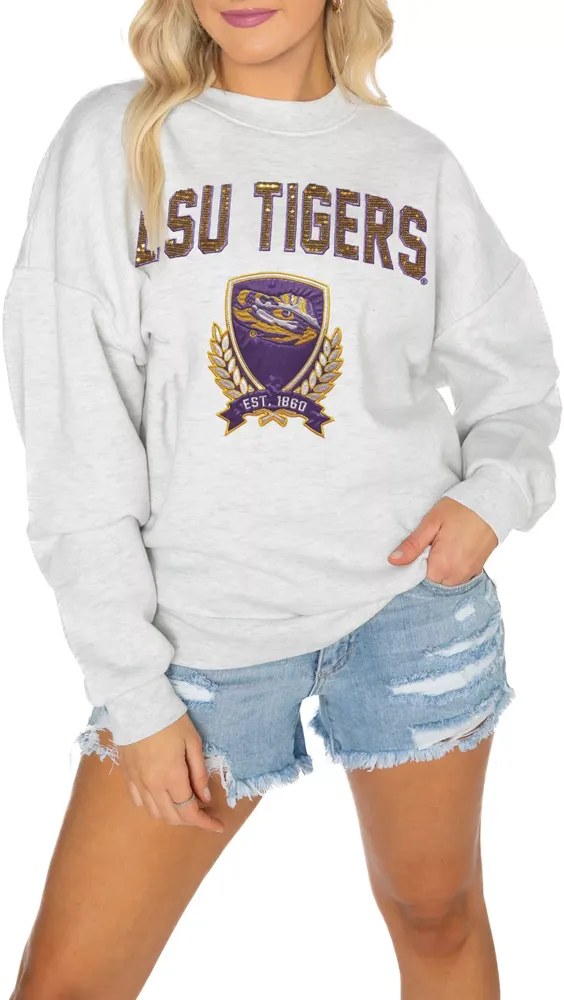 Gameday Couture LSU Tigers White Sequin Crew Pullover Sweatshirt