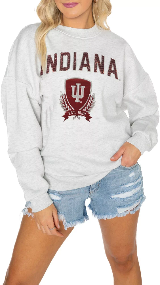 Gameday Couture Indiana Hoosiers White Sequin Crew Pullover Sweatshirt