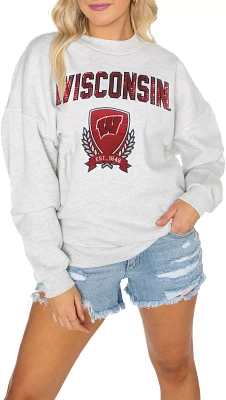 Gameday Couture Wisconsin Badgers White Sequin Crew Pullover Sweatshirt