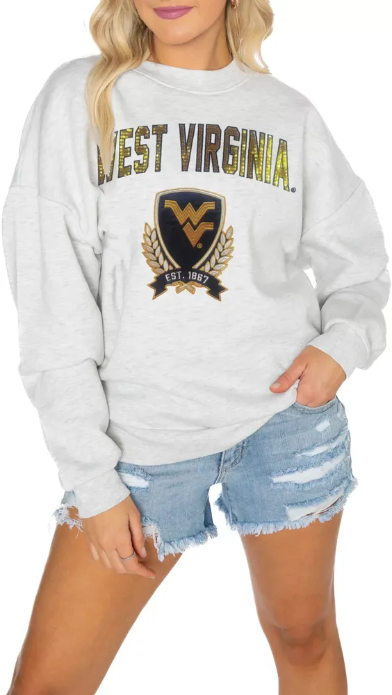 Gameday Couture West Virginia Mountaineers White Sequin Crew Pullover Sweatshirt