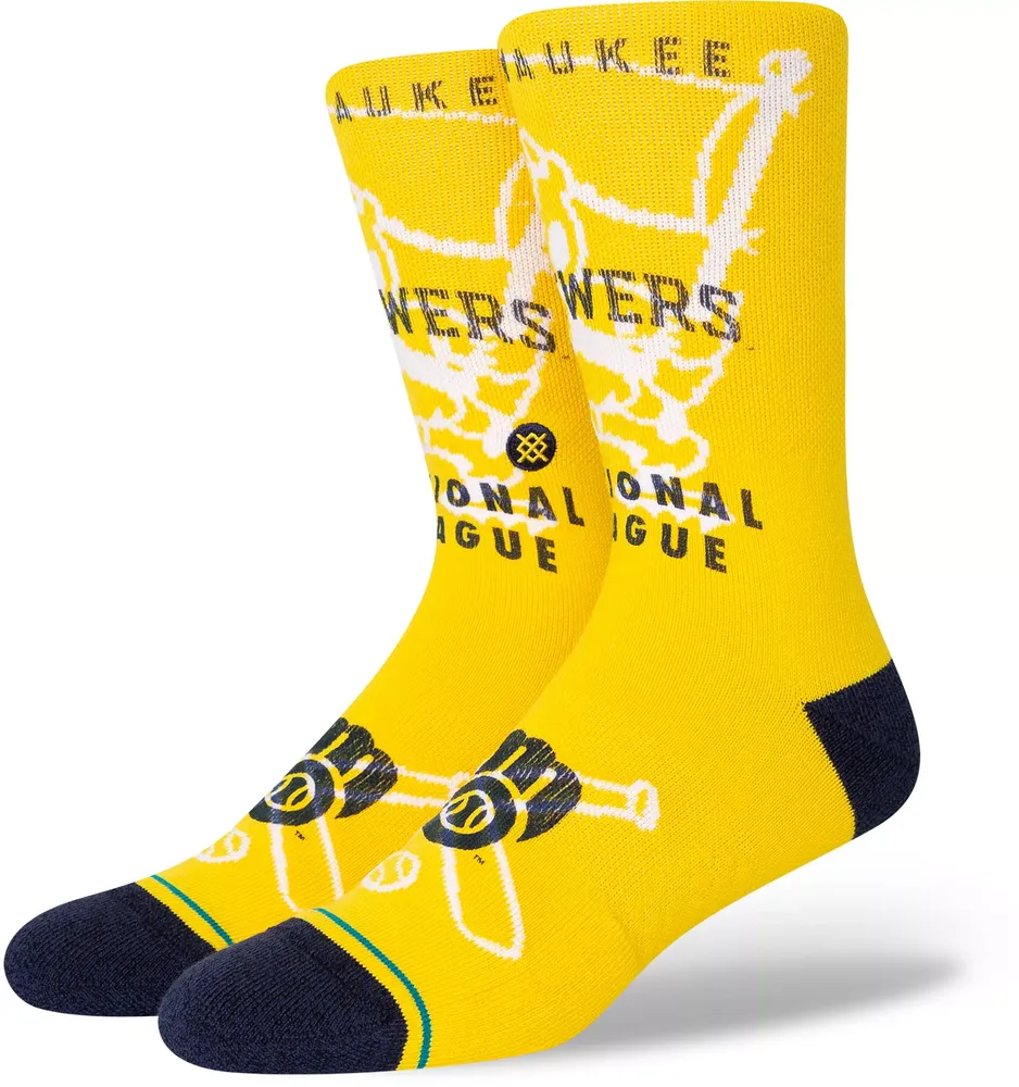 Stance Milwaukee Brewers Yellow Hey Batter Crew Sock