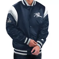 Starter Men's Jackson State Tigers Navy Blue Varsity Satin Snap-Up Jacket