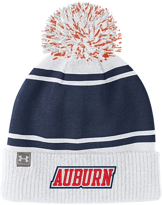 Under Armour Men's Auburn Tigers White Pom Knit Beanie