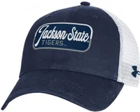 Under Armour Men's Jackson State Tigers Navy Performance Washed Cotton Adjustable Trucker Hat