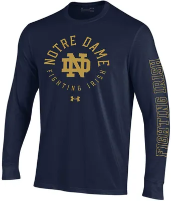 Under Armour Men's Notre Dame Fighting Irish Navy Performance Cotton Long Sleeve T-Shirt