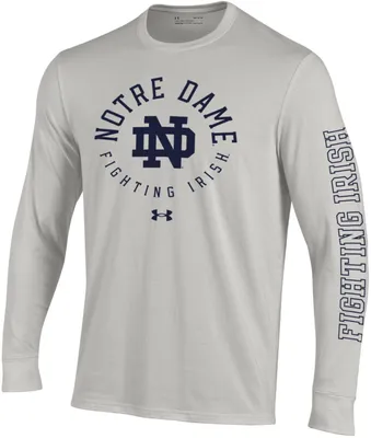 Under Armour Men's Notre Dame Fighting Irish Silver Heather Performance Cotton Long Sleeve T-Shirt