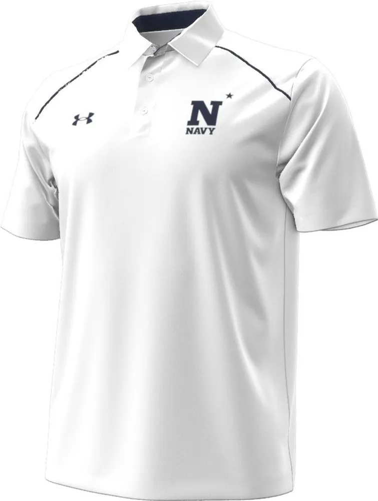 Under Armour Men's Navy Midshipmen White Sideline Polo