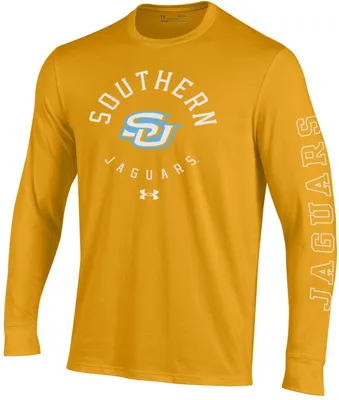 Under Armour Men's Southern University Jaguars Gold Performance Cotton Long Sleeve T-Shirt