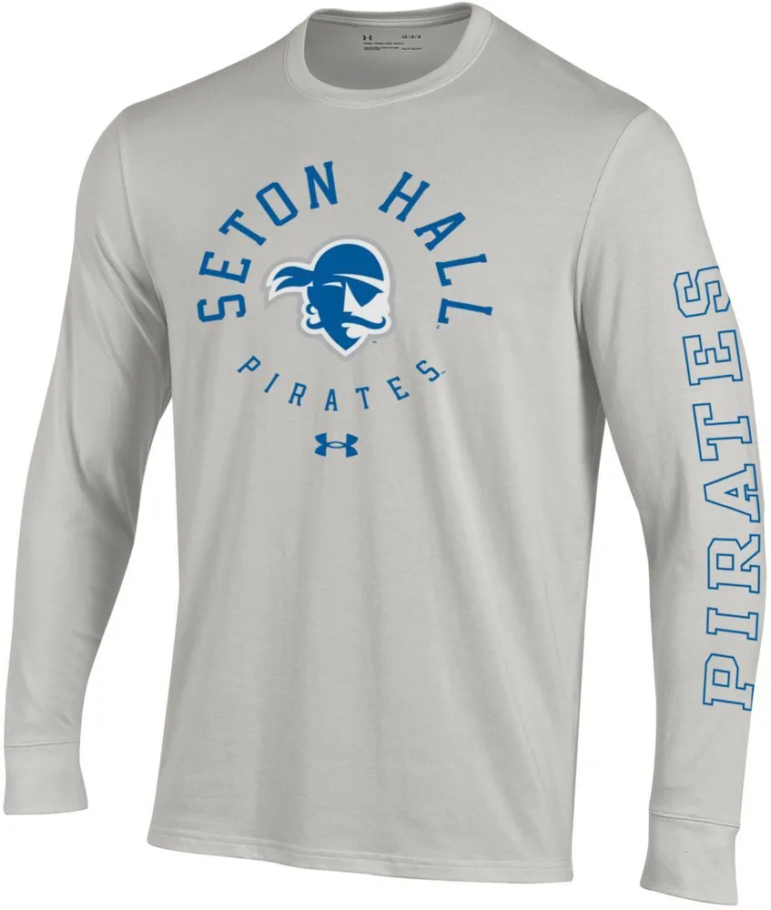 Under Armour Men's Seton Hall Pirates Silver Heather Performance Cotton Long Sleeve T-Shirt