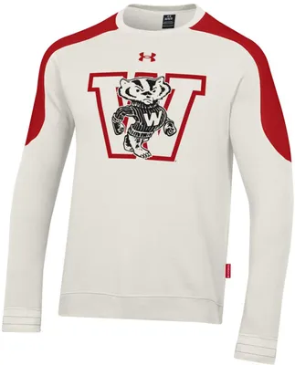 Under Armour Men's Wisconsin Badgers Ivory Iconic Crew Sweatshirt