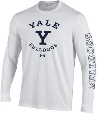 Under Armour Men's Yale Bulldogs White Performance Cotton Long Sleeve T-Shirt