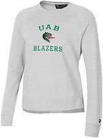 Under Armour Women's UAB Blazers Silver Heather All Day Arched Logo Crew Pullover Sweatshirt