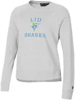 Under Armour Women's LIU Brooklyn Blackbirds Silver Heather All Day Arched Logo Crew Pullover Sweatshirt