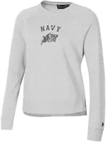 Under Armour Women's Navy Midshipmen Silver Heather All Day Arched Logo Crew Pullover Sweatshirt