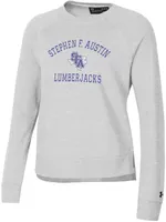 Under Armour Women's Stephen F. Austin Lumberjacks Silver Heather All Day Arched Logo Crew Pullover Sweatshirt