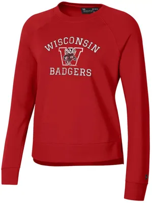 Under Armour Women's Wisconsin Badgers Red All Day Arched Logo Crew Pullover Sweatshirt