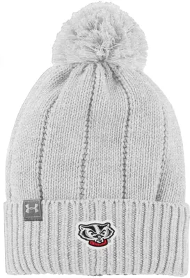 Under Armour Women's Wisconsin Badgers Silver Heather Pom Knit Beanie