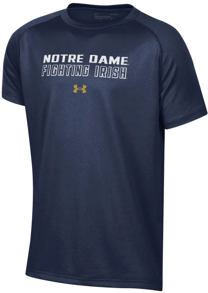 Under Armour Youth Notre Dame Fighting Irish Navy Logo Lockup Tech Performance T-Shirt