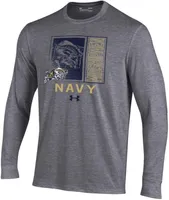 Under Armour Youth Navy Midshipmen Carbon Heather Block Art Performance Cotton Long Sleeve T-Shirt