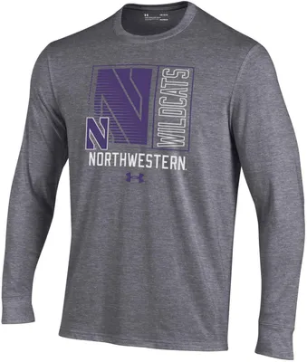 Under Armour Youth Northwestern Wildcats Carbon Heather Block Art Performance Cotton Long Sleeve T-Shirt