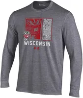 Under Armour Youth Wisconsin Badgers Carbon Heather Block Art Performance Cotton Long Sleeve T-Shirt