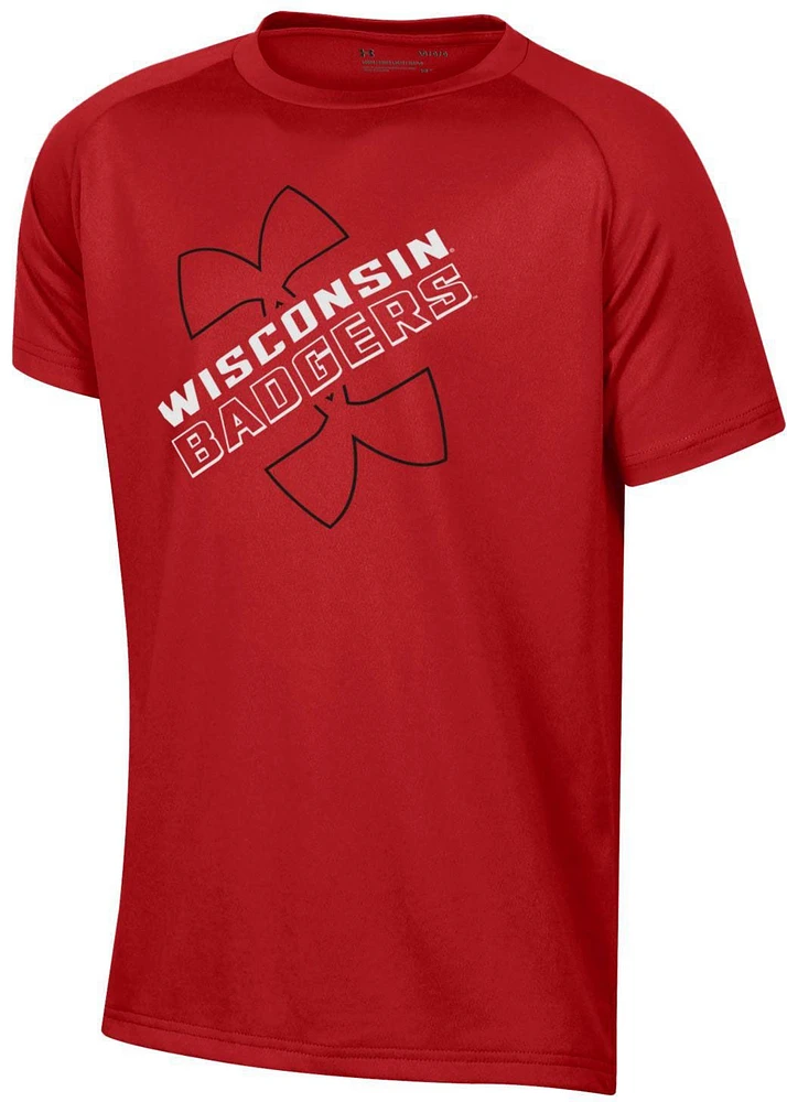 Under Armour Youth Wisconsin Badgers Red Logo Lockup Tech Performance T-Shirt