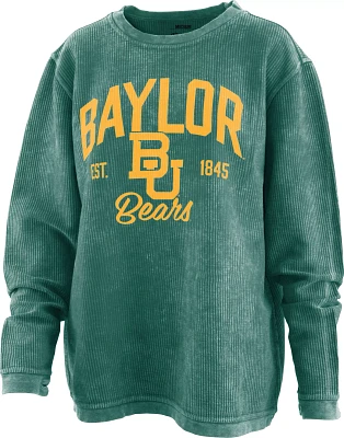 Pressbox Women's Baylor Bears Green Corded Crew Pullover Sweatshirt
