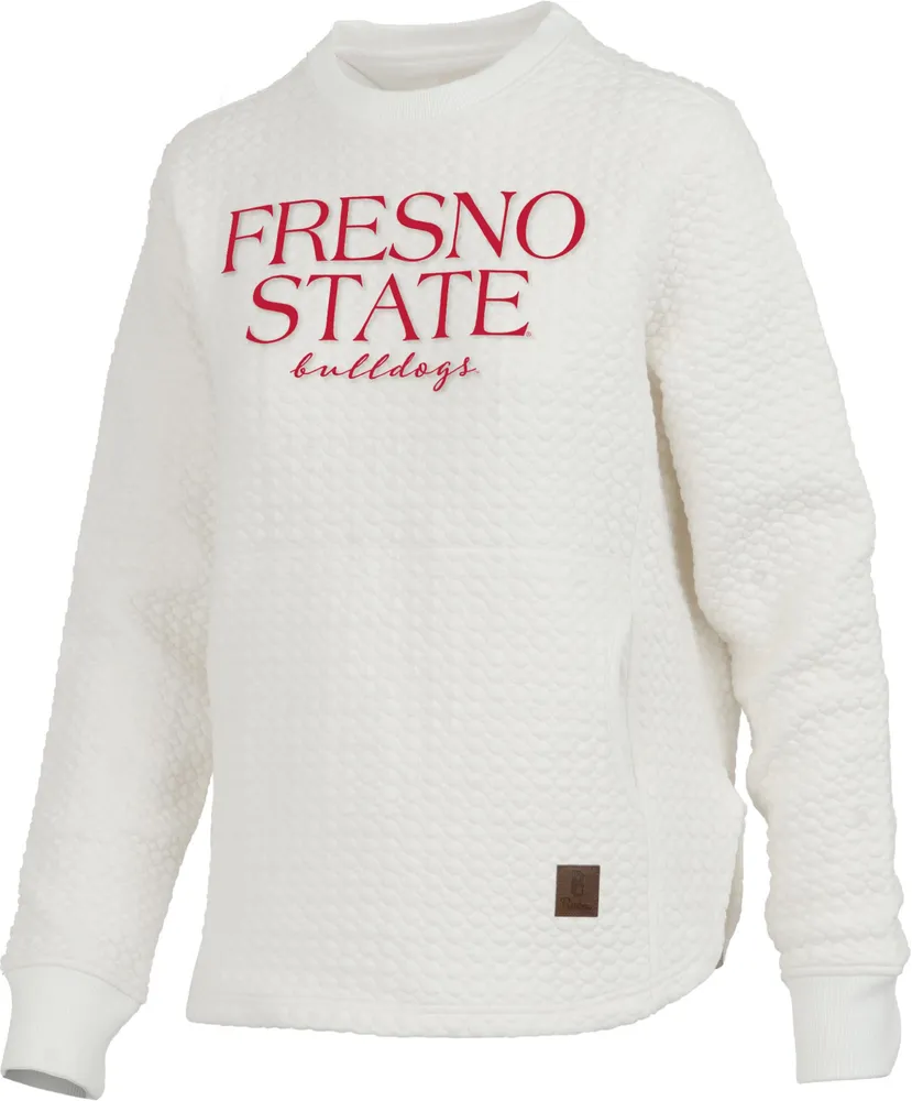 Pressbox Women's Fresno State Bulldogs Ivory Bubble Knit Crew Pullover Sweatshirt