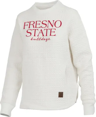 Pressbox Women's Fresno State Bulldogs Ivory Bubble Knit Crew Pullover Sweatshirt