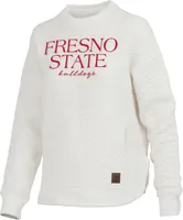 Pressbox Women's Fresno State Bulldogs Ivory Bubble Knit Crew Pullover Sweatshirt