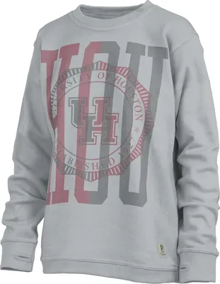 Pressbox Women's Houston Cougars Grey Overprint Block Crew Pullover Sweatshirt