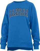 Pressbox Women's Kansas Jayhawks Blue Michelin Twisted Crew Pullover Sweatshirt